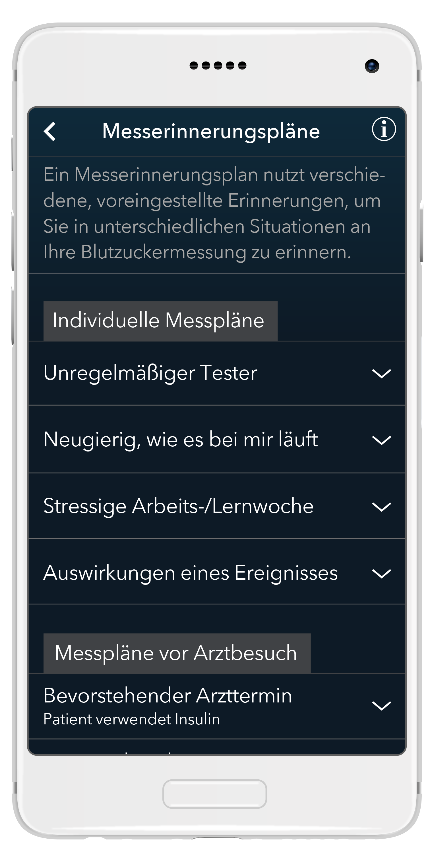 Verschiedene Messerinnerungspläne in der App.